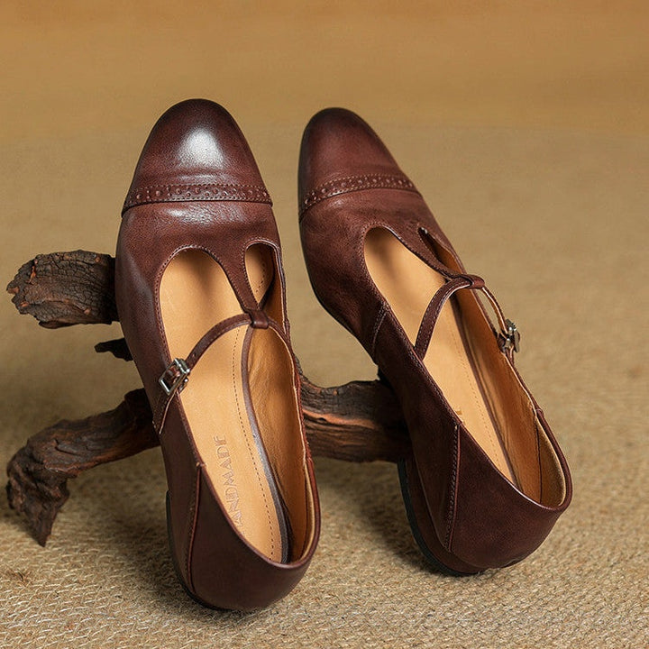 Carlijn | Oxford Schoenen Dames Echt Leer T-Bandje
