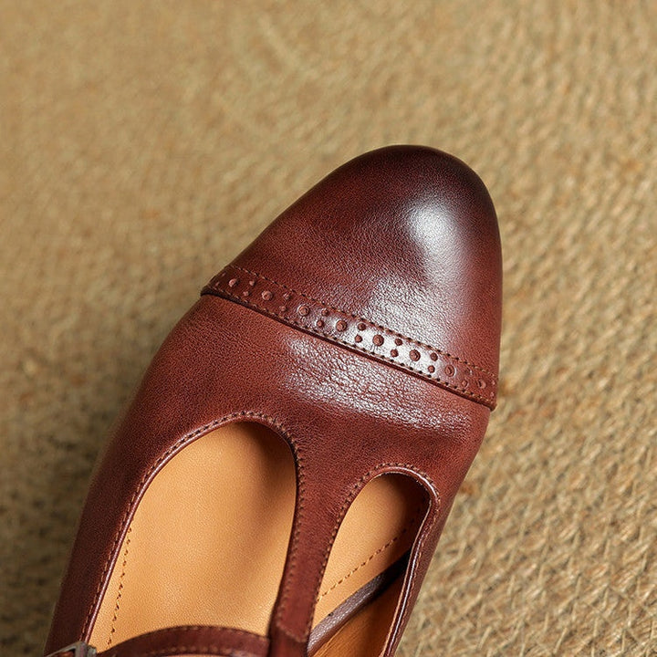 Carlijn | Oxford Schoenen Dames Echt Leer T-Bandje