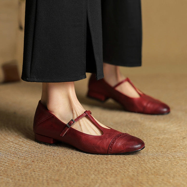 Carlijn | Oxford Schoenen Dames Echt Leer T-Bandje