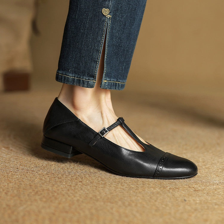 Carlijn | Oxford Schoenen Dames Echt Leer T-Bandje