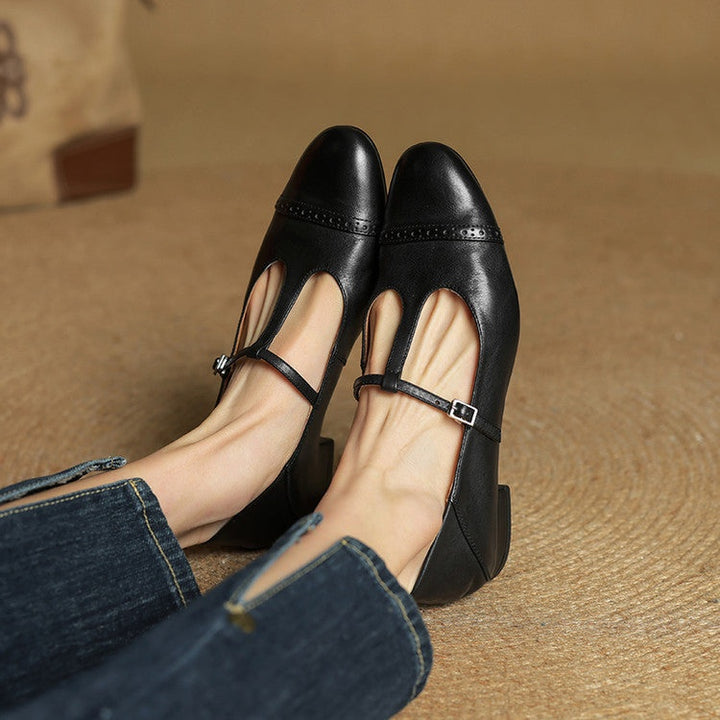 Carlijn | Oxford Schoenen Dames Echt Leer T-Bandje