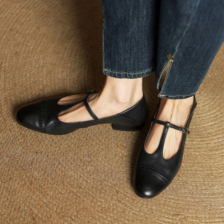 Carlijn | Oxford Schoenen Dames Echt Leer T-Bandje
