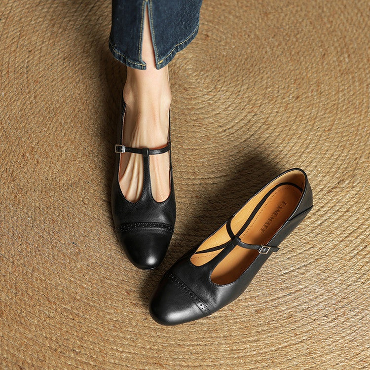 Carlijn | Oxford Schoenen Dames Echt Leer T-Bandje
