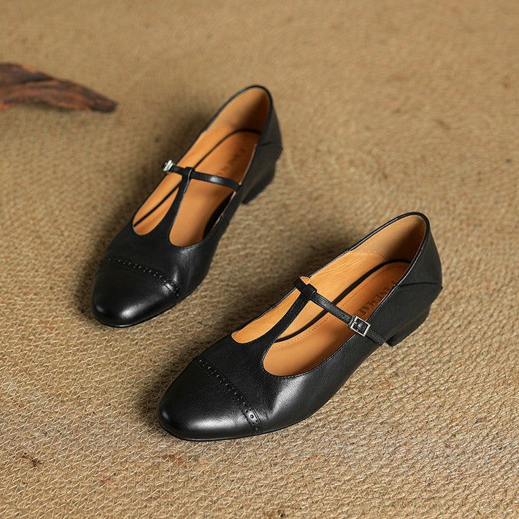 Carlijn | Oxford Schoenen Dames Echt Leer T-Bandje