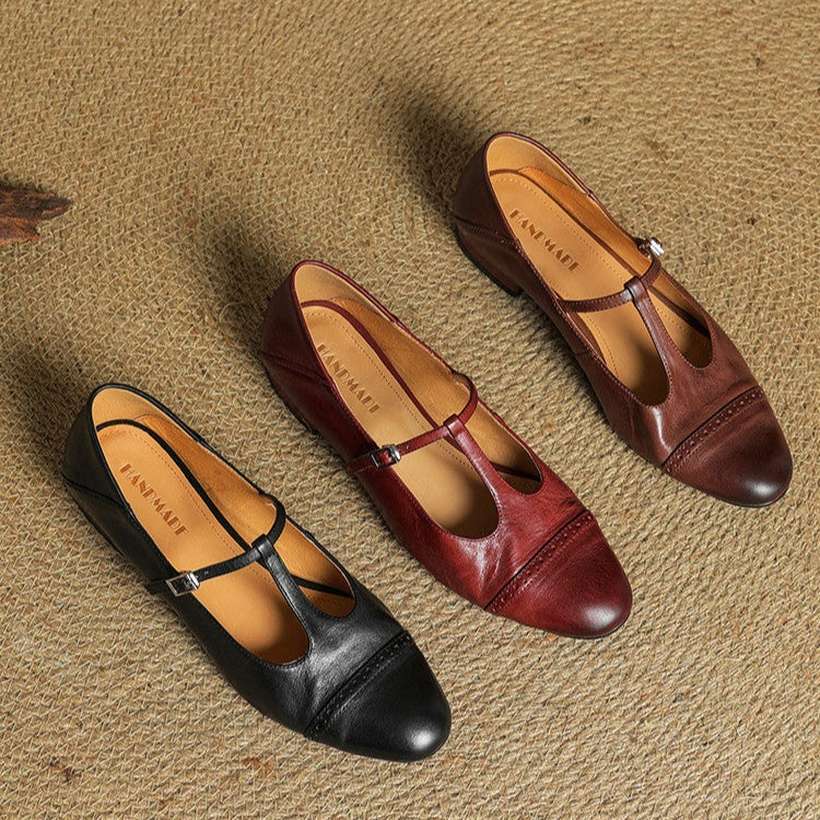 Carlijn | Oxford Schoenen Dames Echt Leer T-Bandje