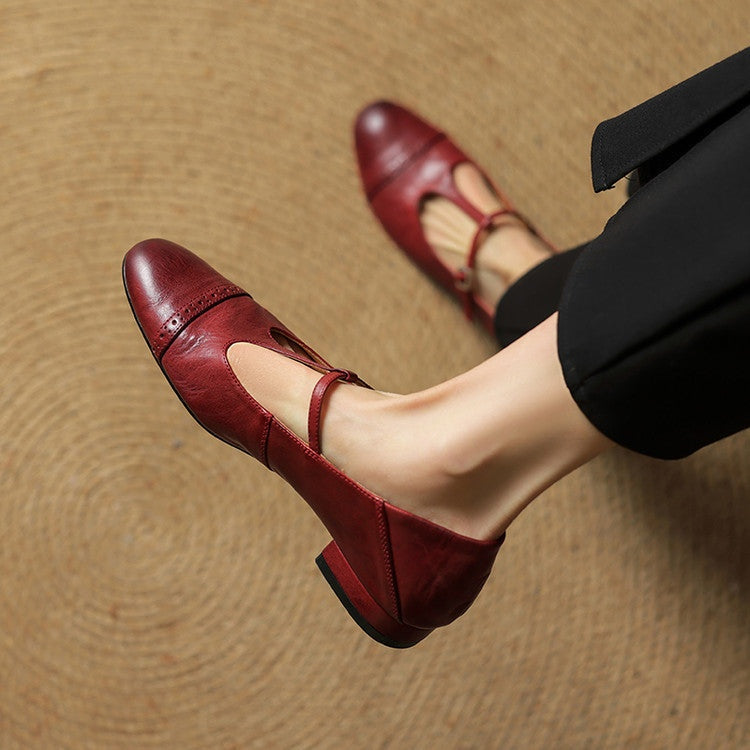 Carlijn | Oxford Schoenen Dames Echt Leer T-Bandje