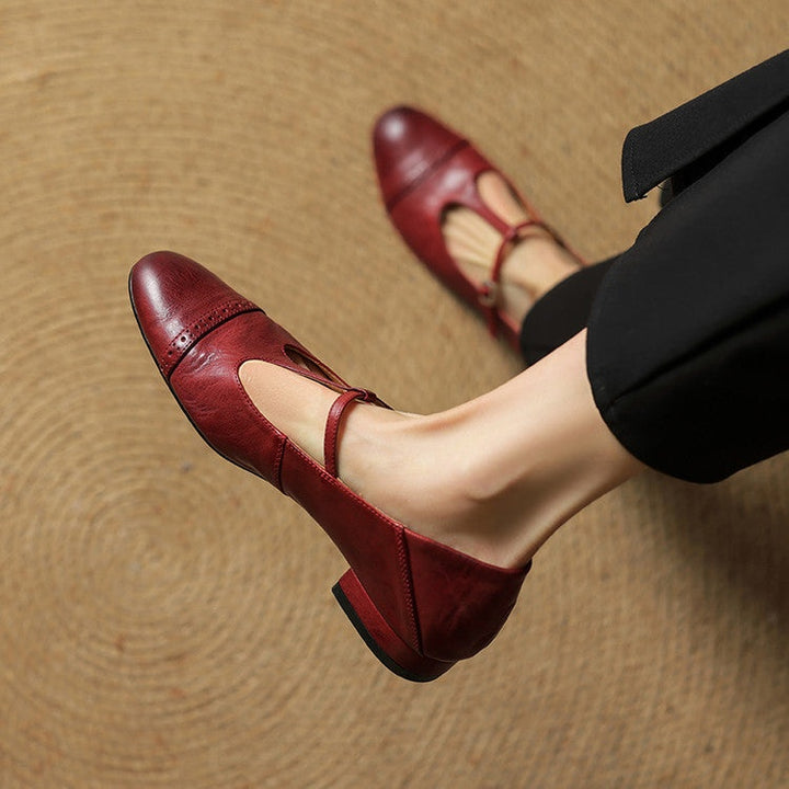 Carlijn | Oxford Schoenen Dames Echt Leer T-Bandje