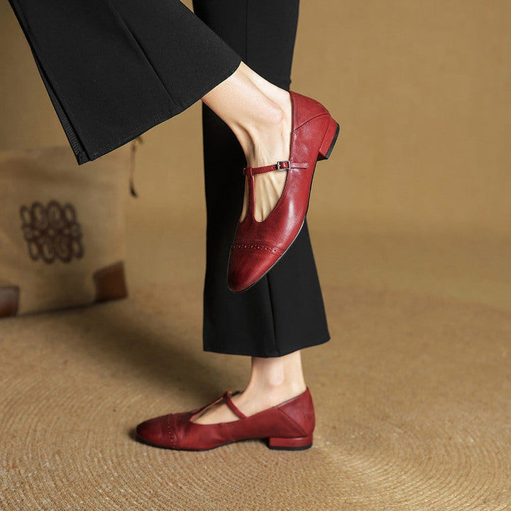 Carlijn | Oxford Schoenen Dames Echt Leer T-Bandje