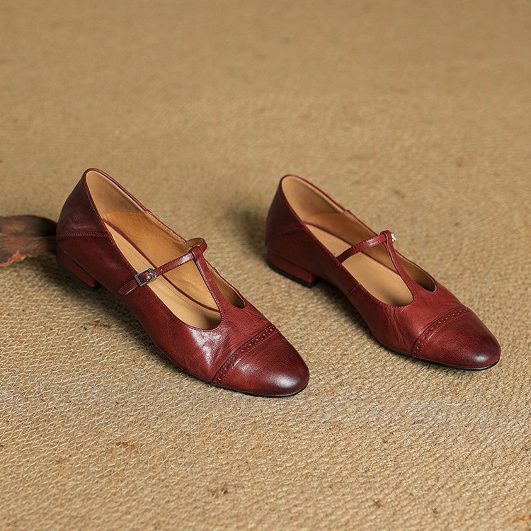 Carlijn | Oxford Schoenen Dames Echt Leer T-Bandje