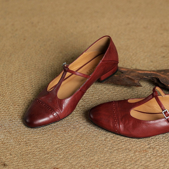 Carlijn | Oxford Schoenen Dames Echt Leer T-Bandje