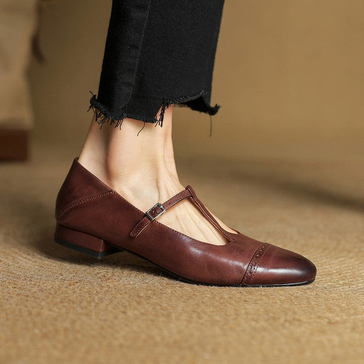 Carlijn | Oxford Schoenen Dames Echt Leer T-Bandje
