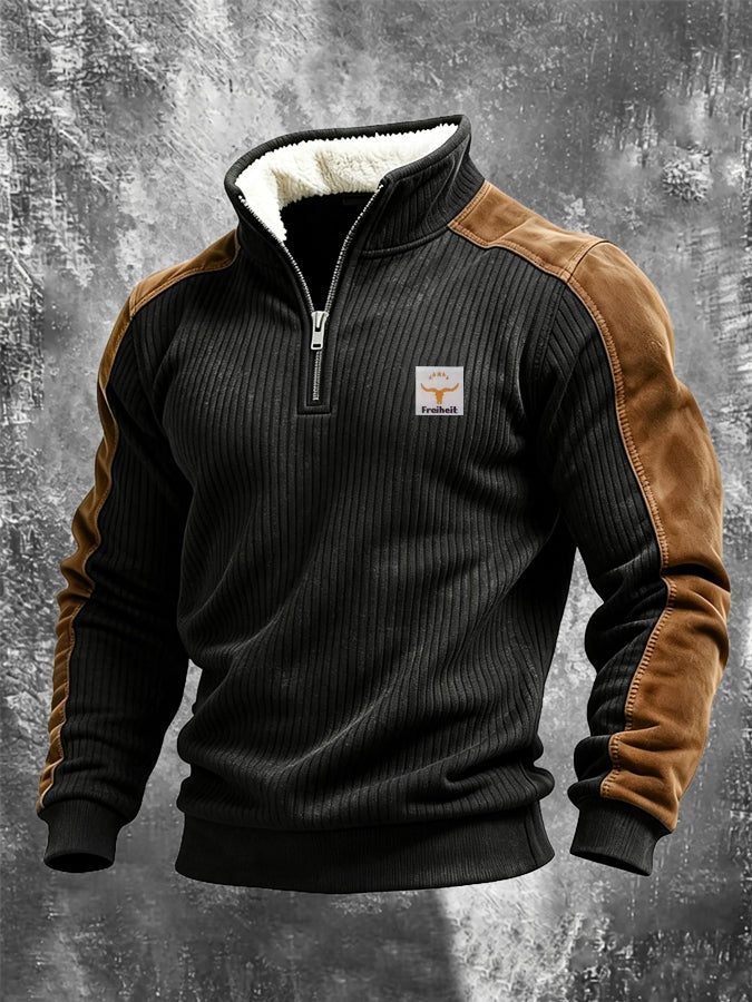 Caspian | Men's Half Zip Sweatshirt Western Suede-Look Sleeve Panels