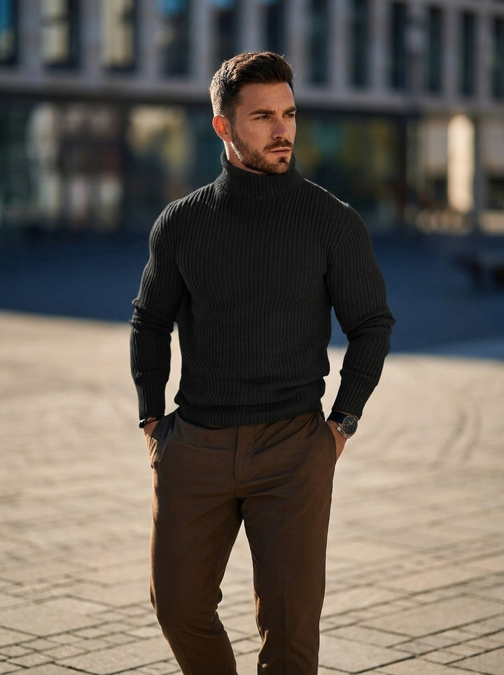 Caspian | Men's Ribbed Knit Turtleneck Sweater Long Sleeve