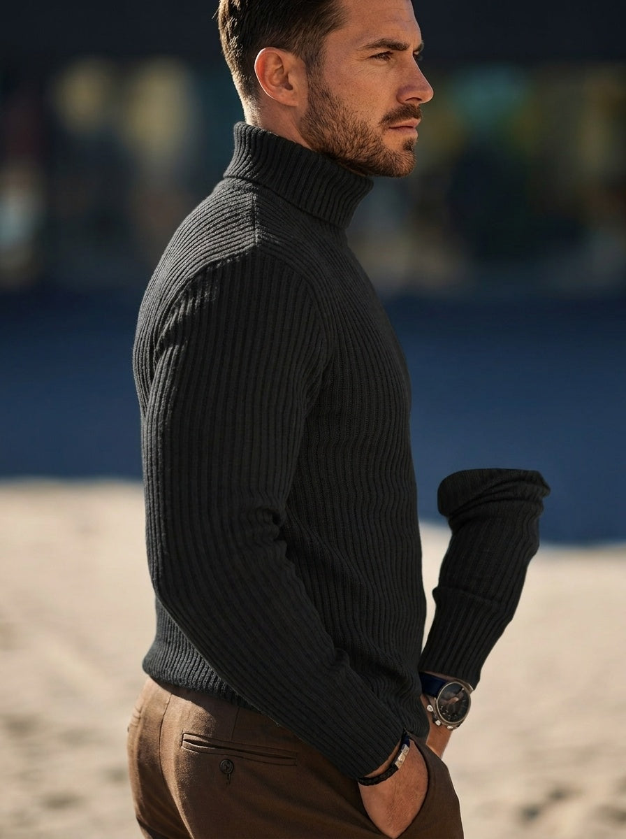 Caspian | Men's Ribbed Knit Turtleneck Sweater Long Sleeve