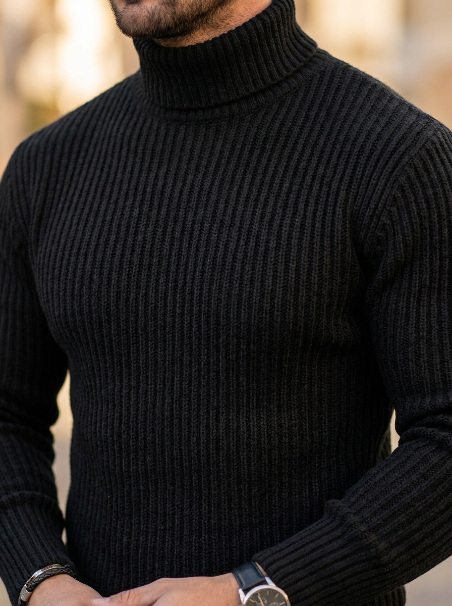 Caspian | Men's Ribbed Knit Turtleneck Sweater Long Sleeve