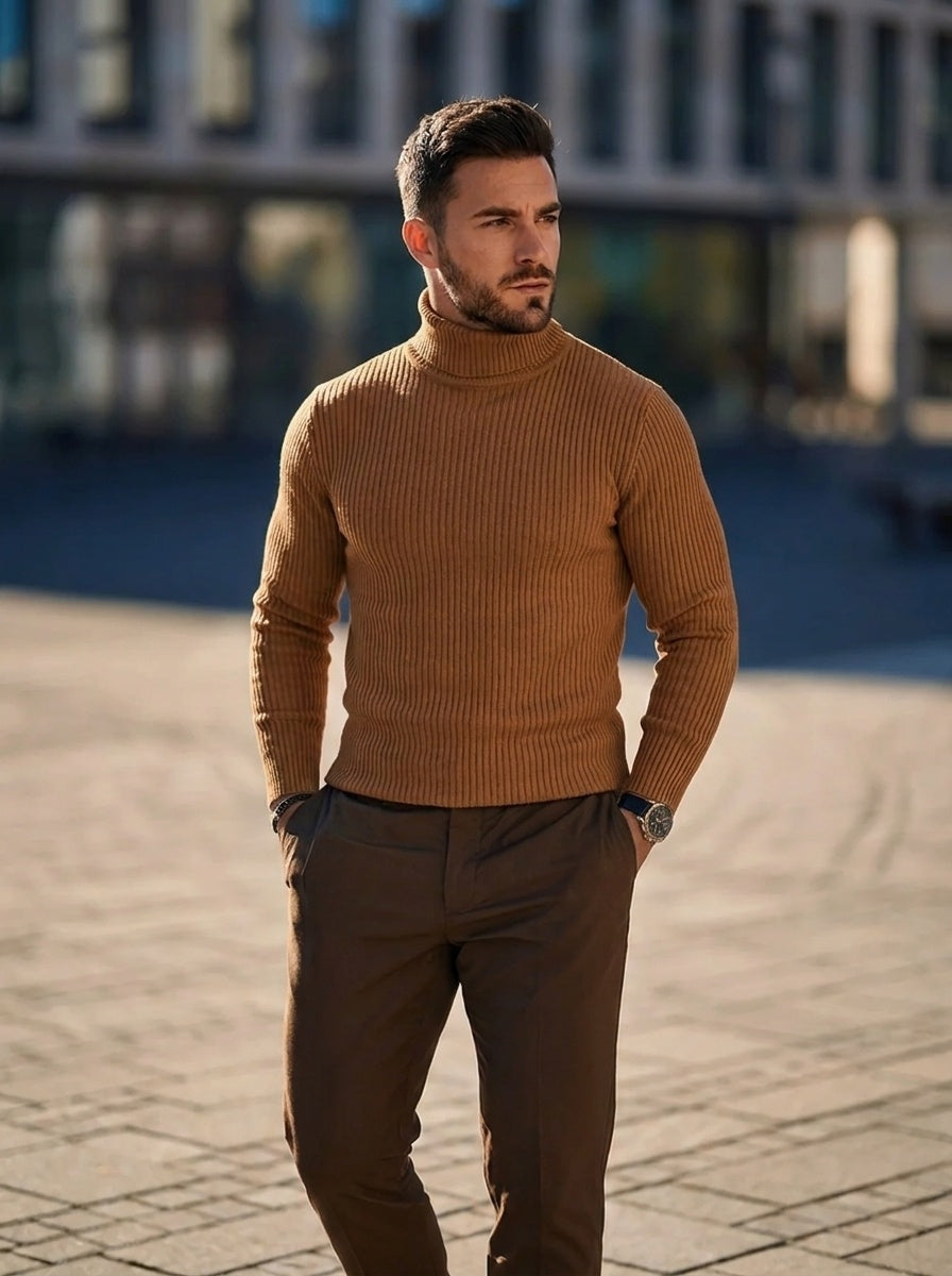 Caspian | Men's Ribbed Knit Turtleneck Sweater Long Sleeve