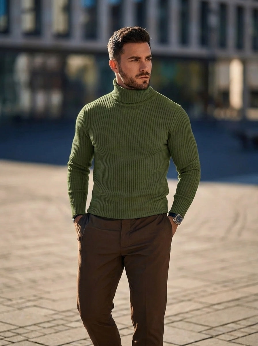 Caspian | Men's Ribbed Knit Turtleneck Sweater Long Sleeve