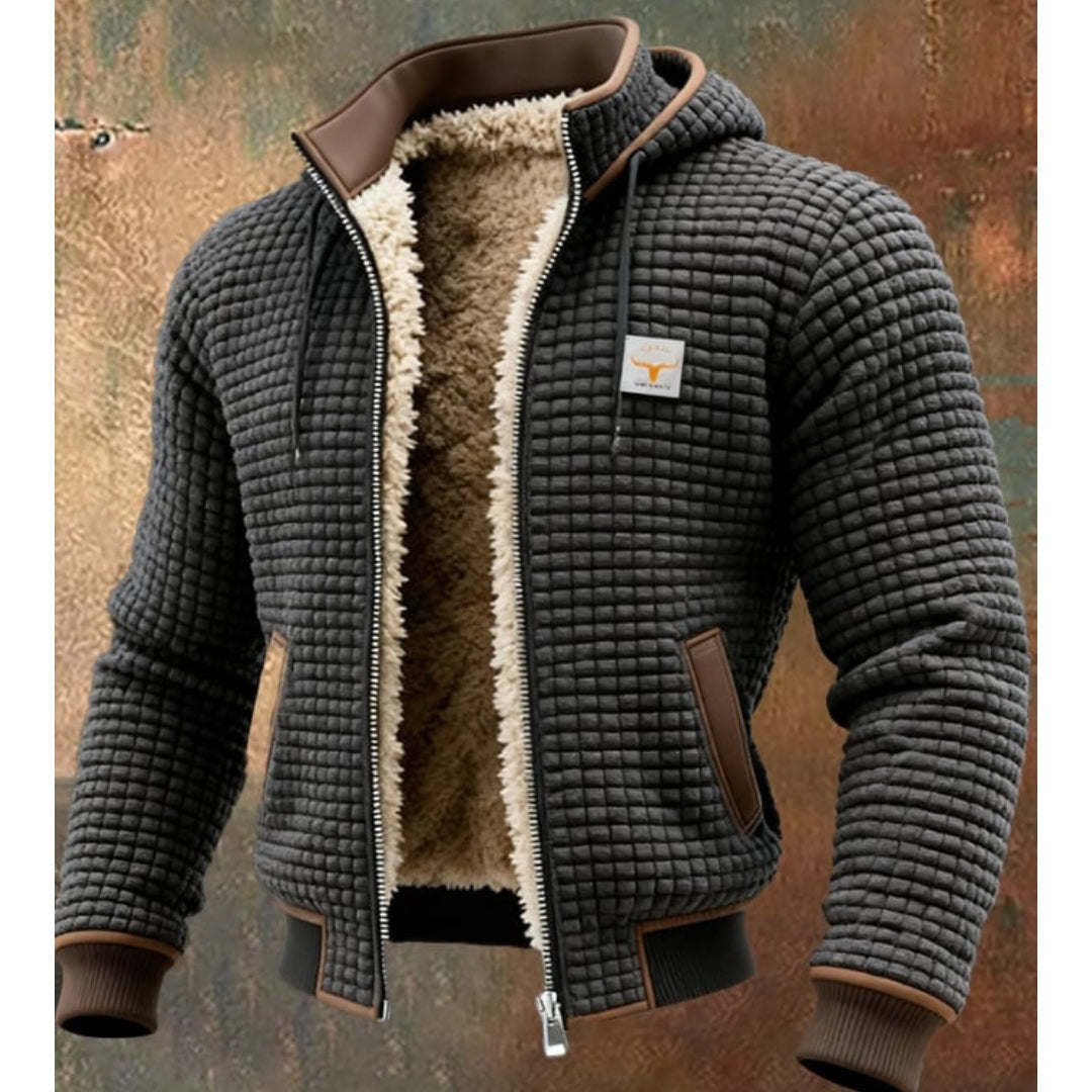Caspian | Men's Sherpa Lined Waffle Knit Bomber Jacket with Hood