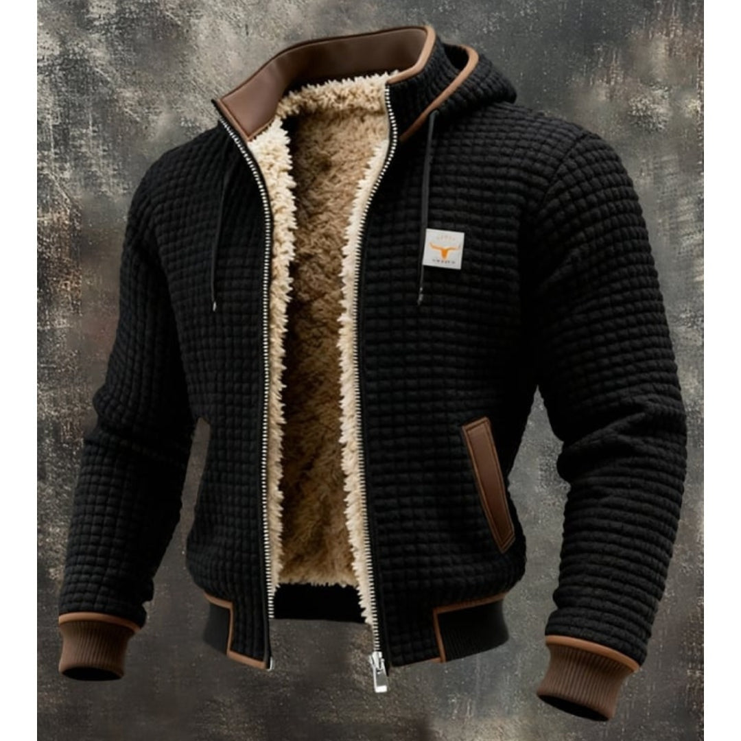 Caspian | Men's Sherpa Lined Waffle Knit Bomber Jacket with Hood
