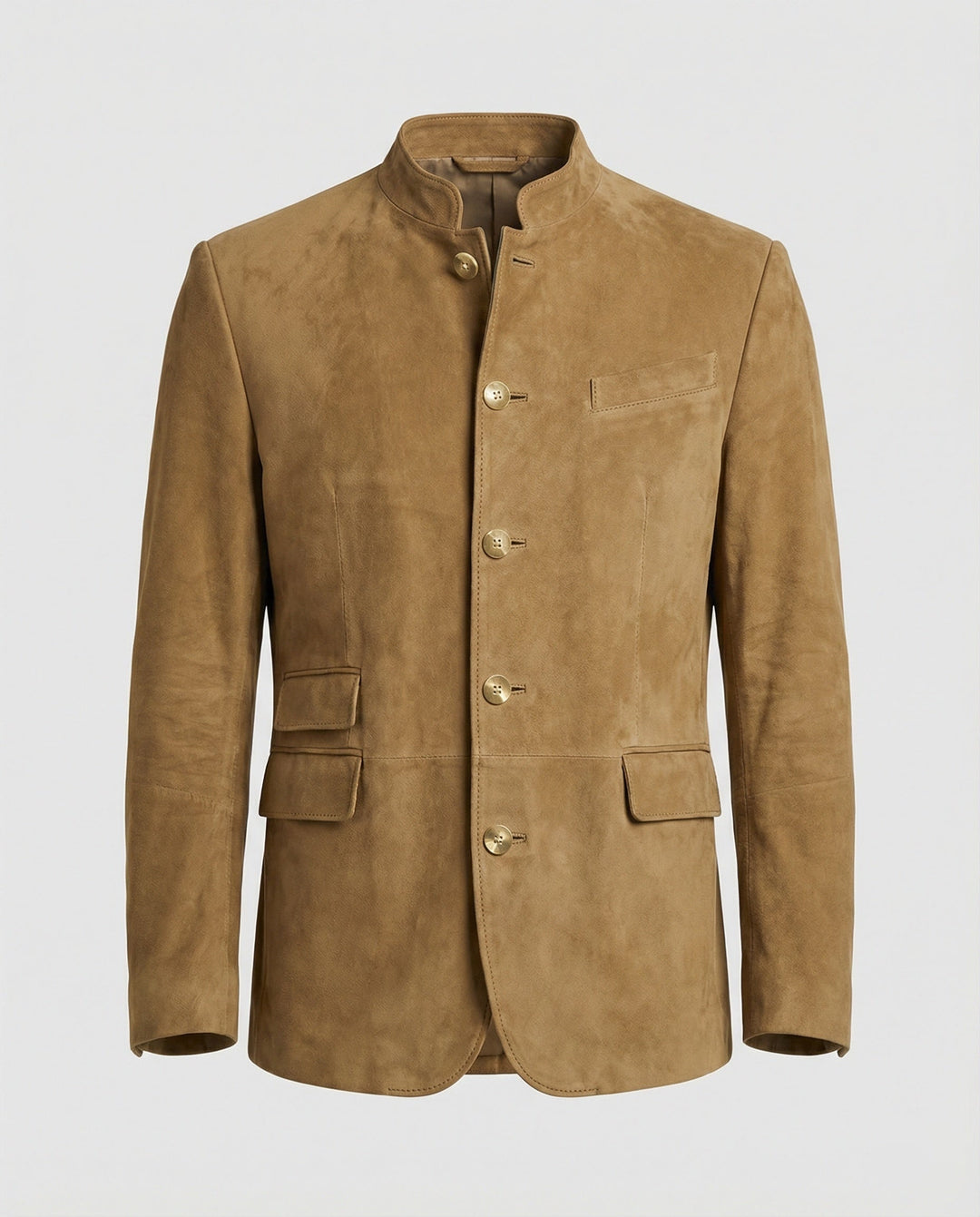 Caspian | Men's Suede-Look Jacket with Stand Collar and Flap Pockets