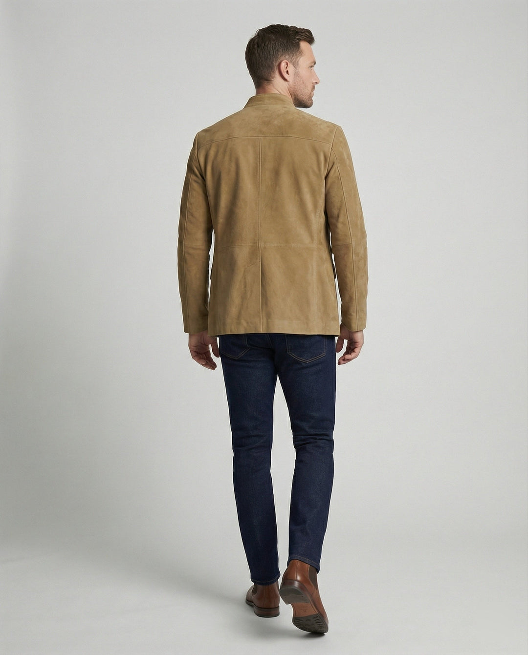 Caspian | Men's Suede-Look Jacket with Stand Collar and Flap Pockets