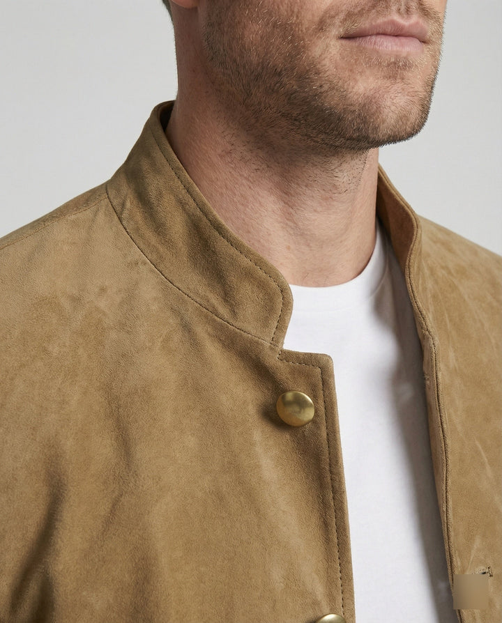 Caspian | Men's Suede-Look Jacket with Stand Collar and Flap Pockets