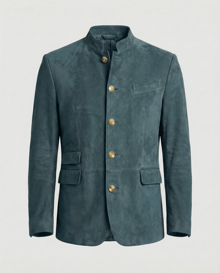 Caspian | Men's Suede-Look Jacket with Stand Collar and Flap Pockets