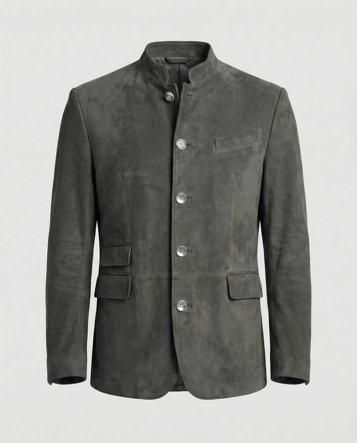 Caspian | Men's Suede-Look Jacket with Stand Collar and Flap Pockets