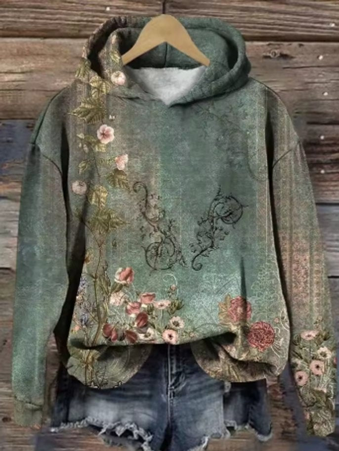 Celestine | Women's Oversized Knit Sweater Hoodie Floral Print