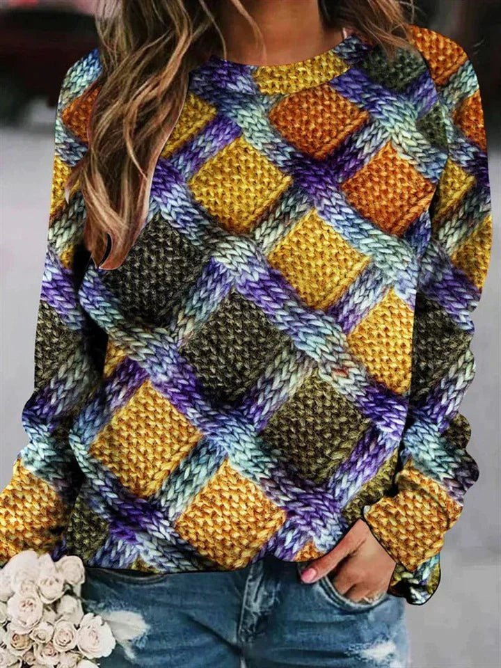 Celestine | Women's Printed Wool Sweater Crew Neck Long Sleeve