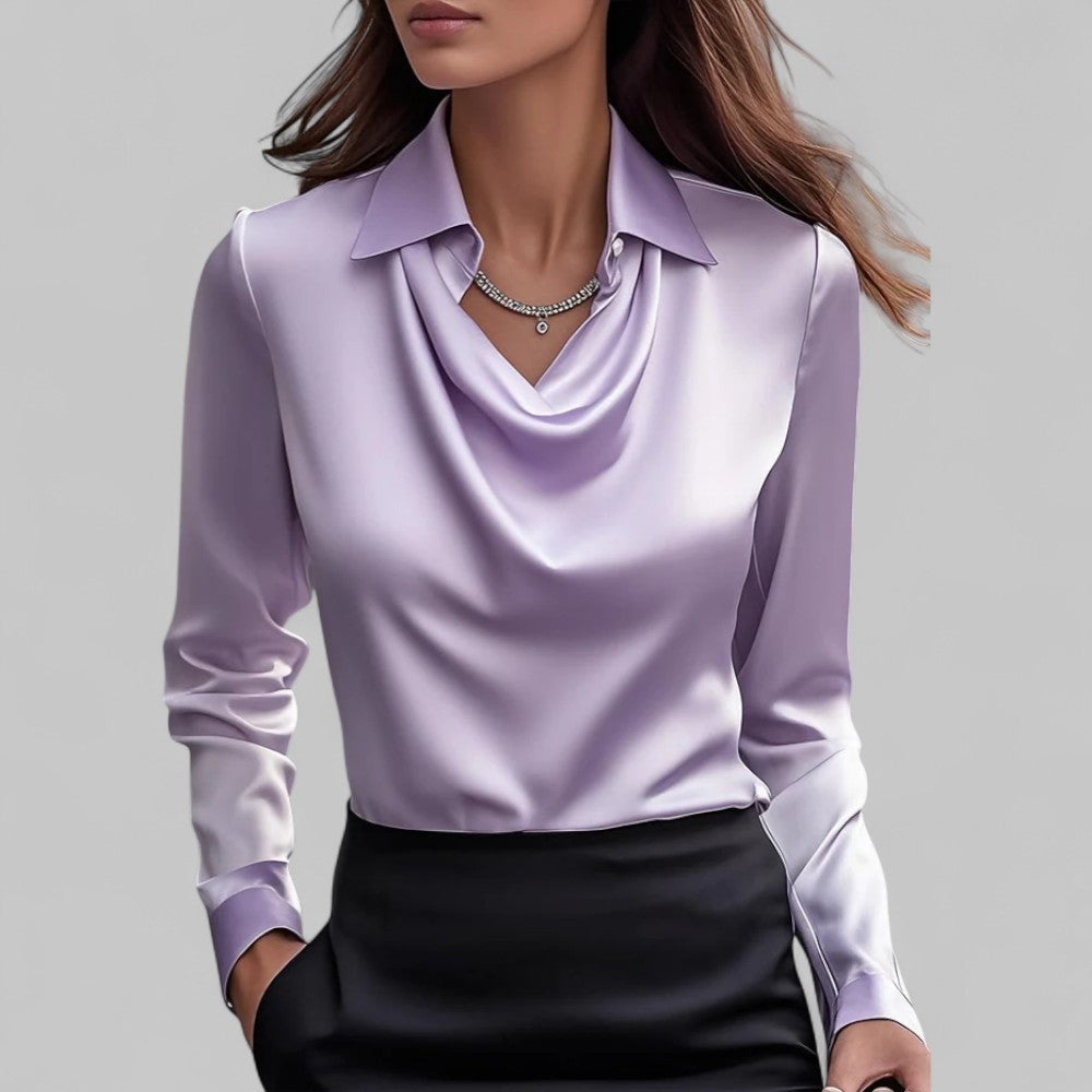 Chantal | Satijnen Blouse Dames Lange Mouw Gedrapeerde Hals