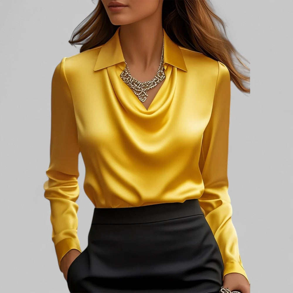 Chantal | Satijnen Blouse Dames Lange Mouw Gedrapeerde Hals