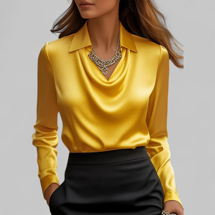 Chantal | Satijnen Blouse Dames Lange Mouw Gedrapeerde Hals