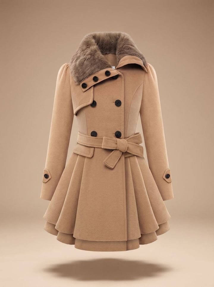 Clementine | Women's Double-Breasted Peacoat with Faux Fur Collar