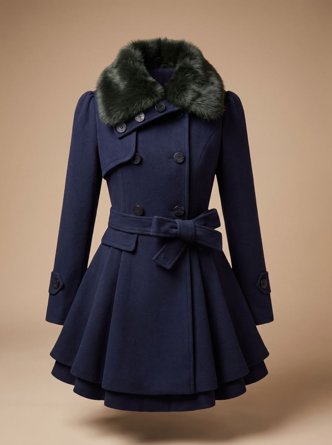 Clementine | Women's Double-Breasted Peacoat with Faux Fur Collar