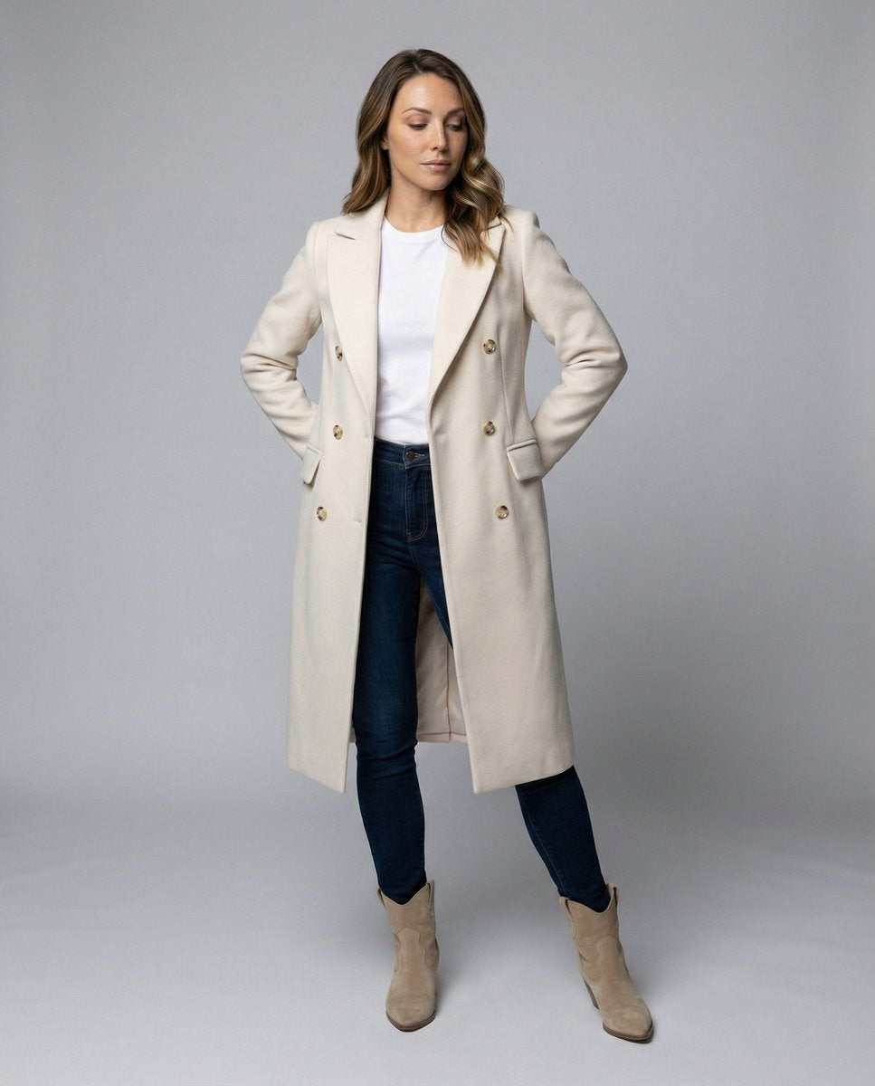 Clementine | Women's Long Double-Breasted Winter Coat with Lapels