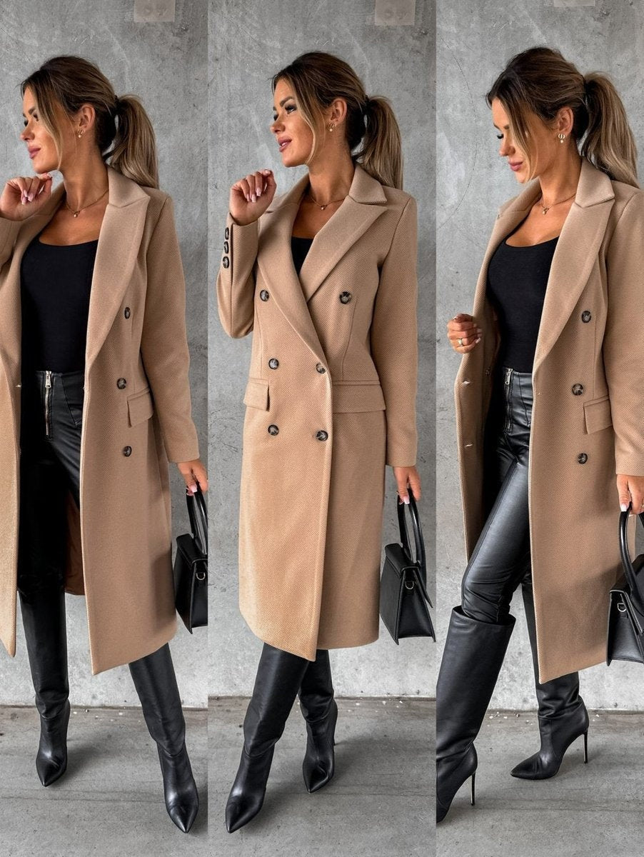Clementine | Women's Long Double-Breasted Winter Coat with Lapels