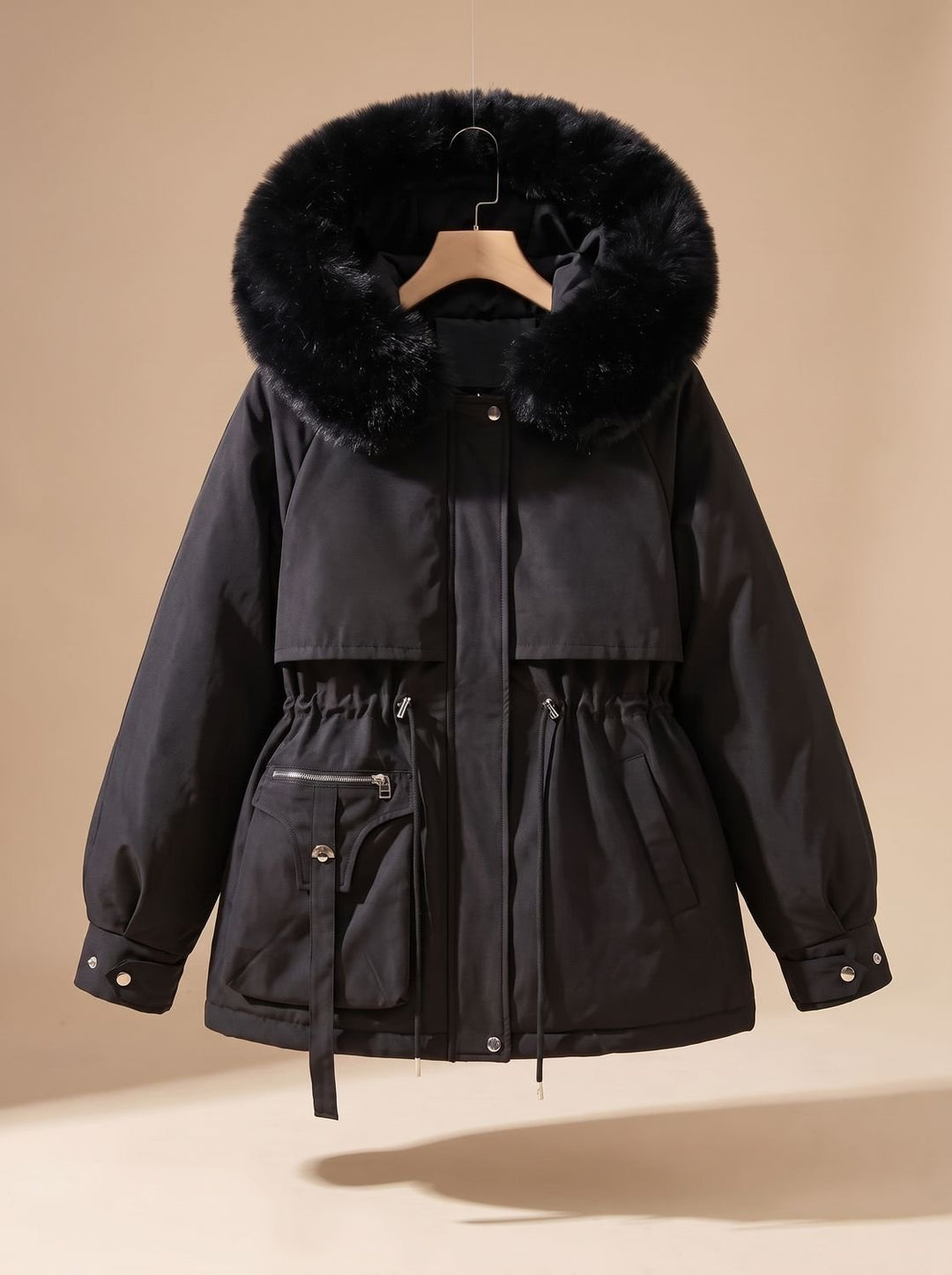 Clementine | Women's Parka Jacket with Faux Fur Hood Drawstring Waist