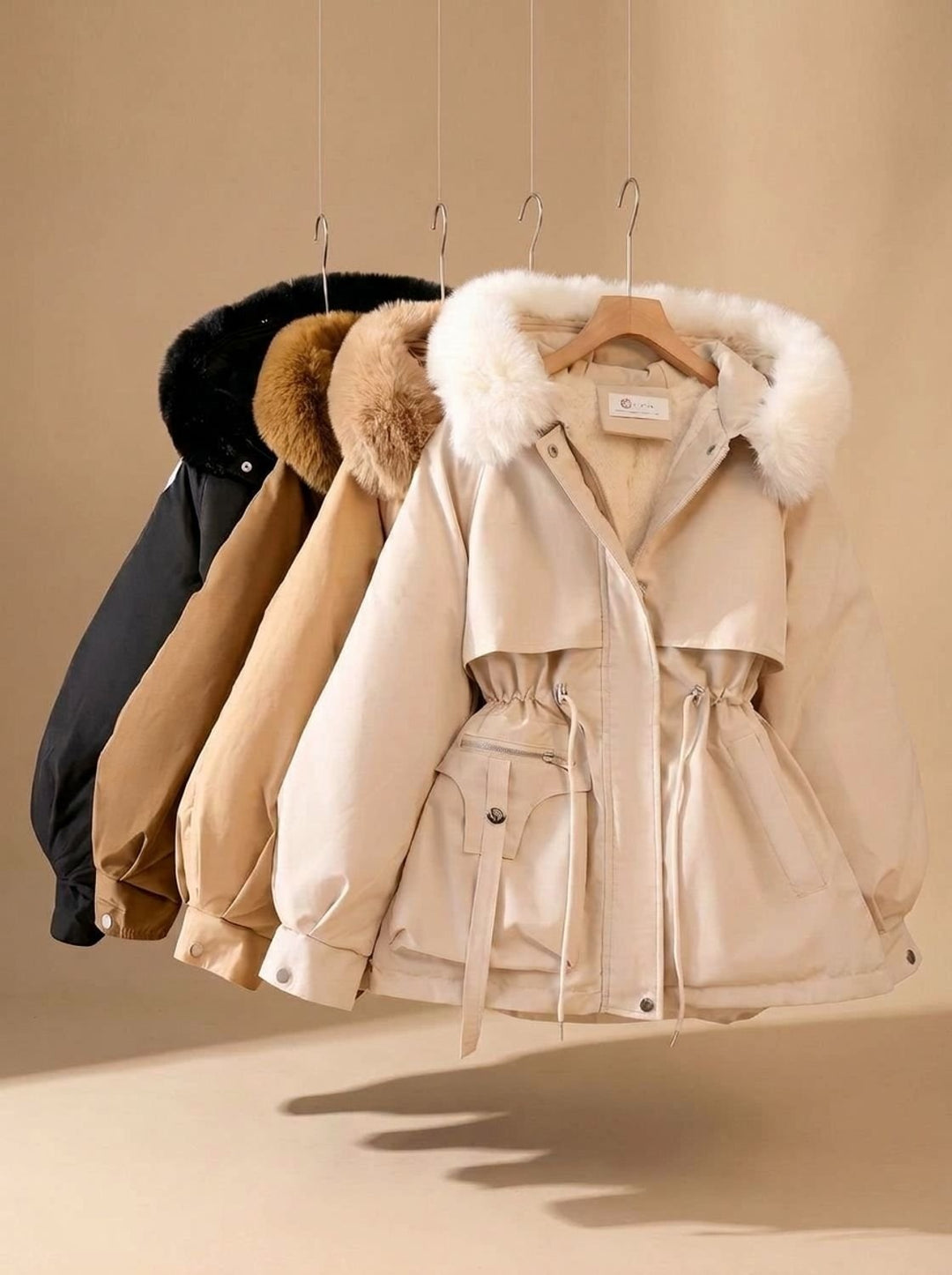 Clementine | Women's Parka Jacket with Faux Fur Hood Drawstring Waist