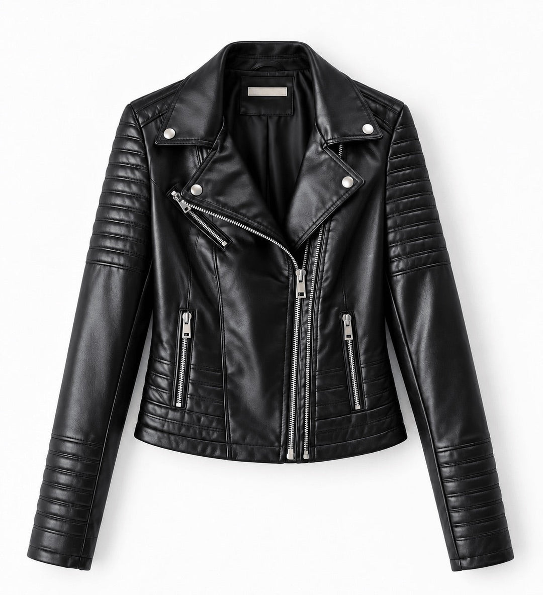 Cordelia | Women's Faux Leather Moto Jacket with Quilted Sleeves