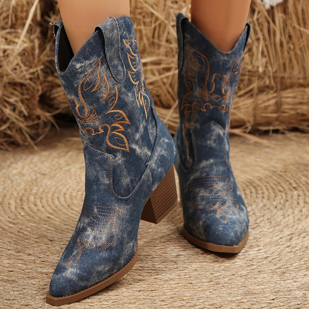 Cordelia | Women's Wide Calf Cowgirl Boots with Embroidery