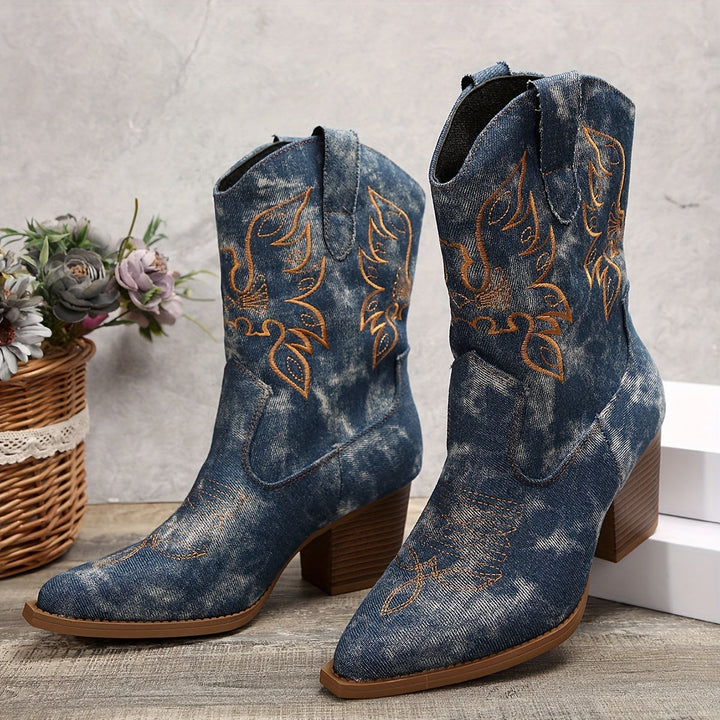 Cordelia | Women's Wide Calf Cowgirl Boots with Embroidery