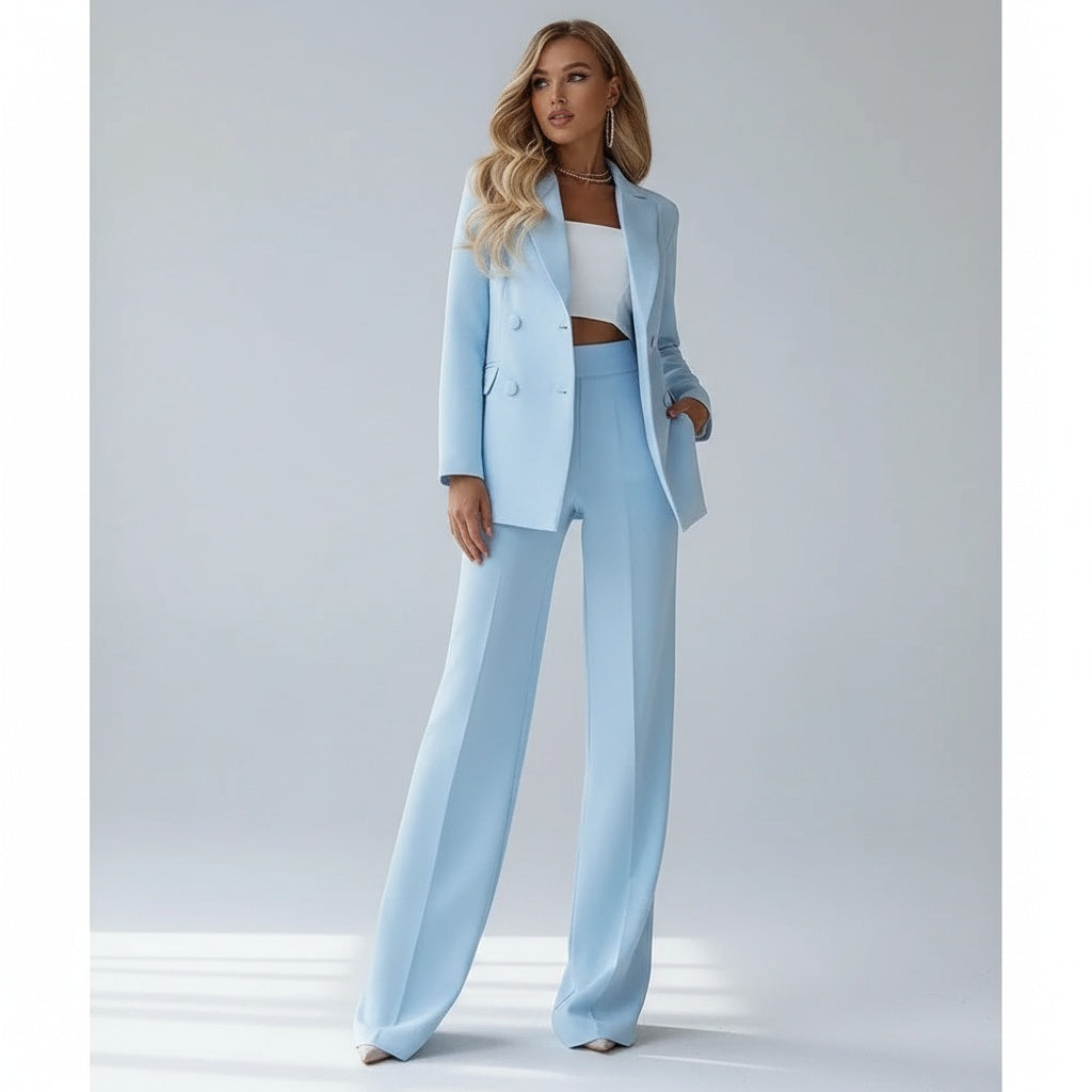 Daphne | Blazer Set Dames Pantalon Wijde Pijp Dubbele Rij Knopen