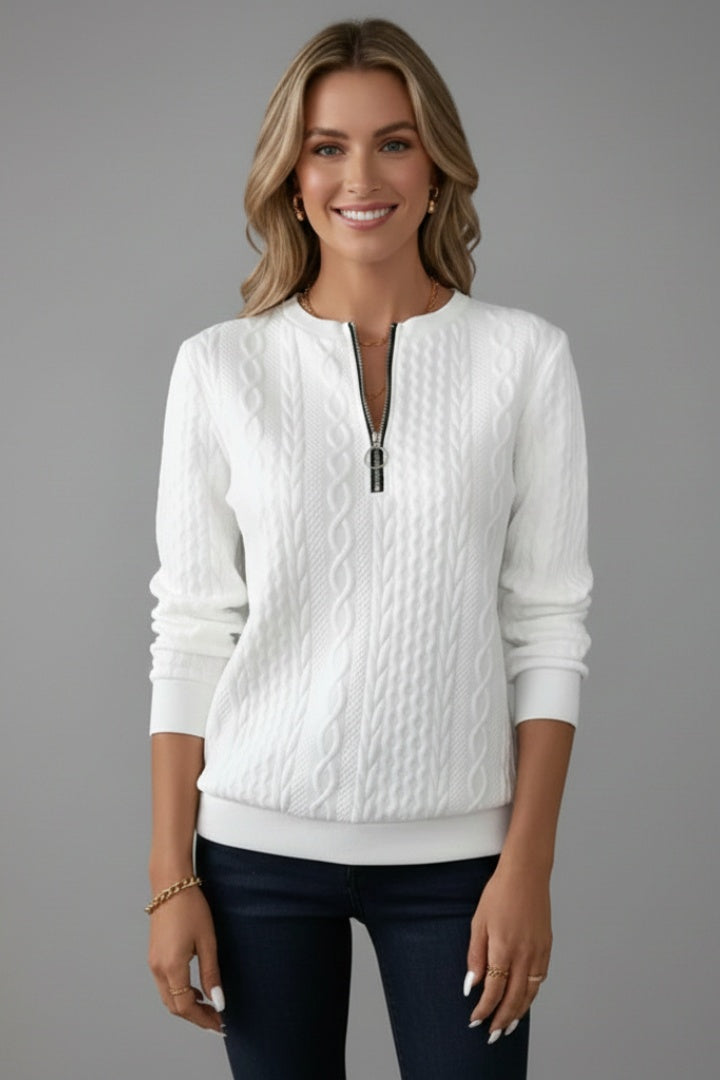 Daphne | Quarter Zip Trui met Kabelbrei Dames Lange Mouwen