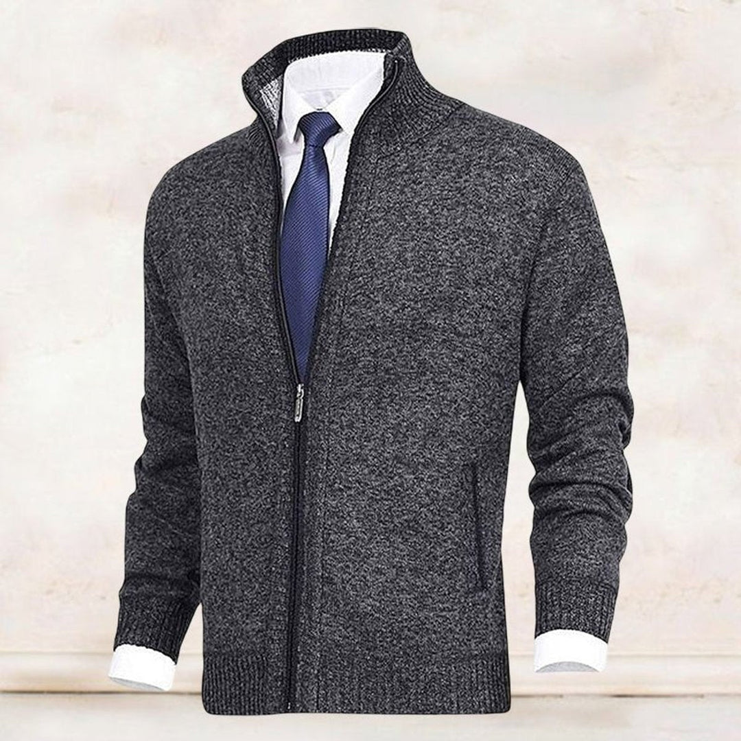 Dashiell | Men's Knit Zip Up Cardigan Sweater with Stand Collar