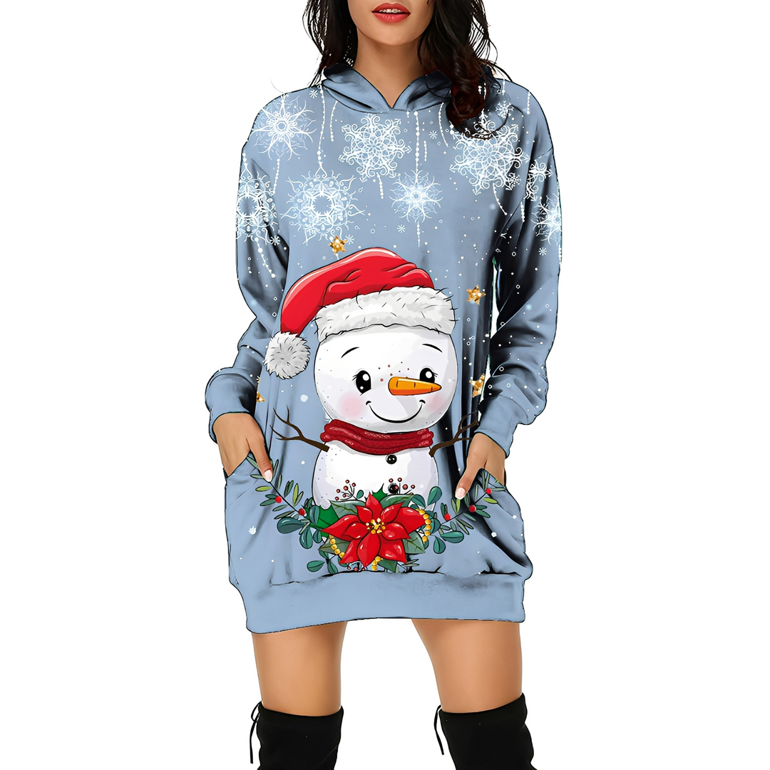 Delphine | Women's Christmas Long Sleeve Mini Dress with Hood
