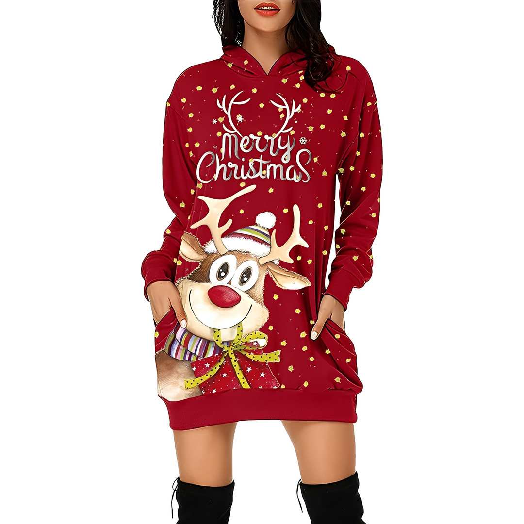 Delphine | Women's Christmas Long Sleeve Mini Dress with Hood