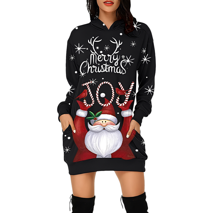 Delphine | Women's Christmas Long Sleeve Mini Dress with Hood