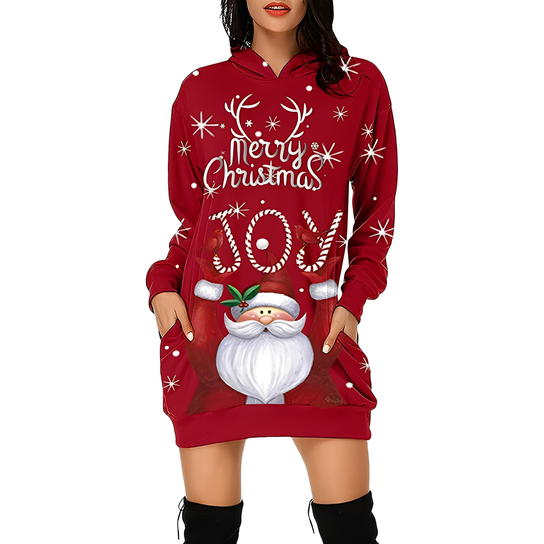 Delphine | Women's Christmas Long Sleeve Mini Dress with Hood