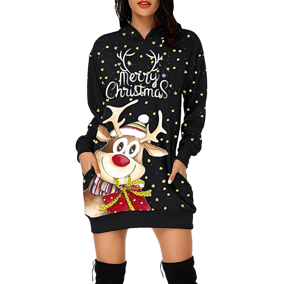 Delphine | Women's Christmas Long Sleeve Mini Dress with Hood